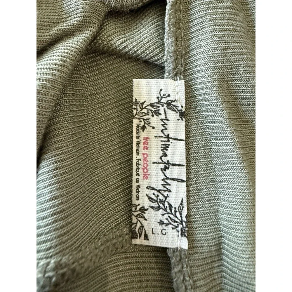 Free People Womens Large Sage Green Ruched Boat Neck Long Sleeve Top